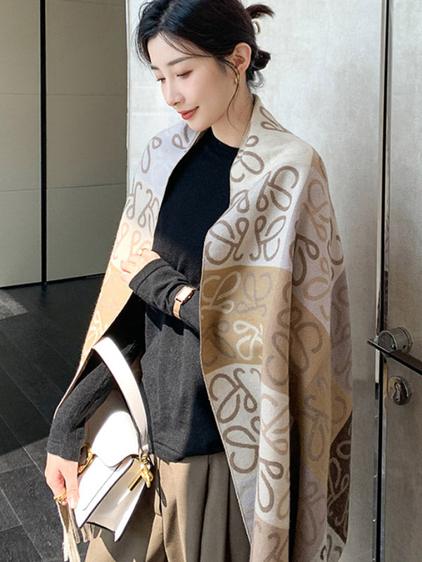 Fashion Contrast Color Printed Tasseled Shawl&Scarf