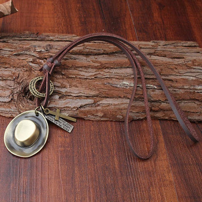Western Cowboy Hat Pendant With Jewelry Pendant Long Sweater Chain