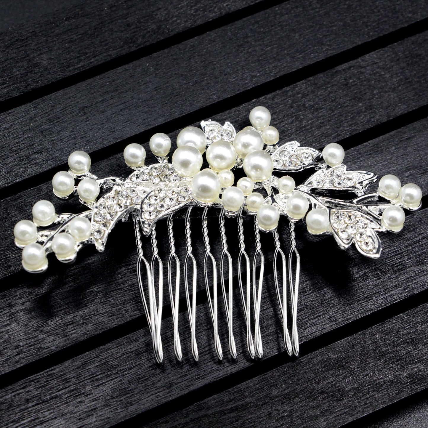 Bridal Pearl Hair Comb With Crystal Accents Silver Alloy Hairpiece