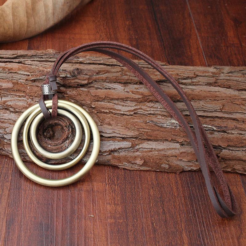 Bohemian Wind Necklace Three-Ring Pendant Accessories Pendant Long Sweater Chain