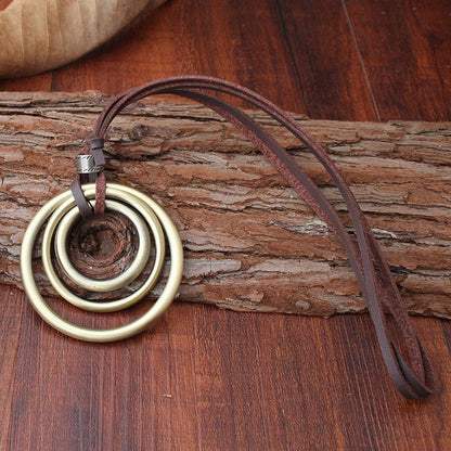 Bohemian Wind Necklace Three-Ring Pendant Accessories Pendant Long Sweater Chain