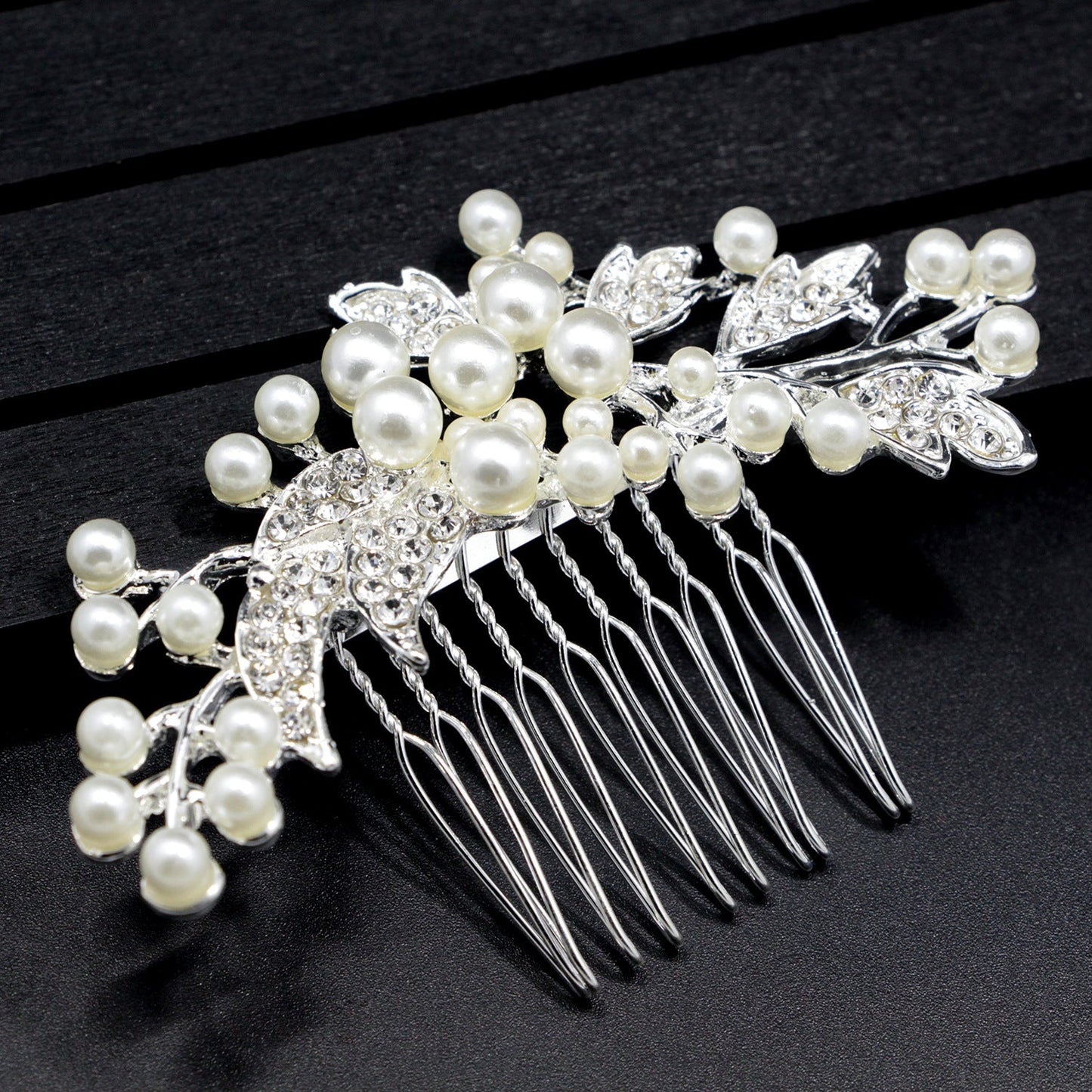 Bridal Pearl Hair Comb With Crystal Accents Silver Alloy Hairpiece