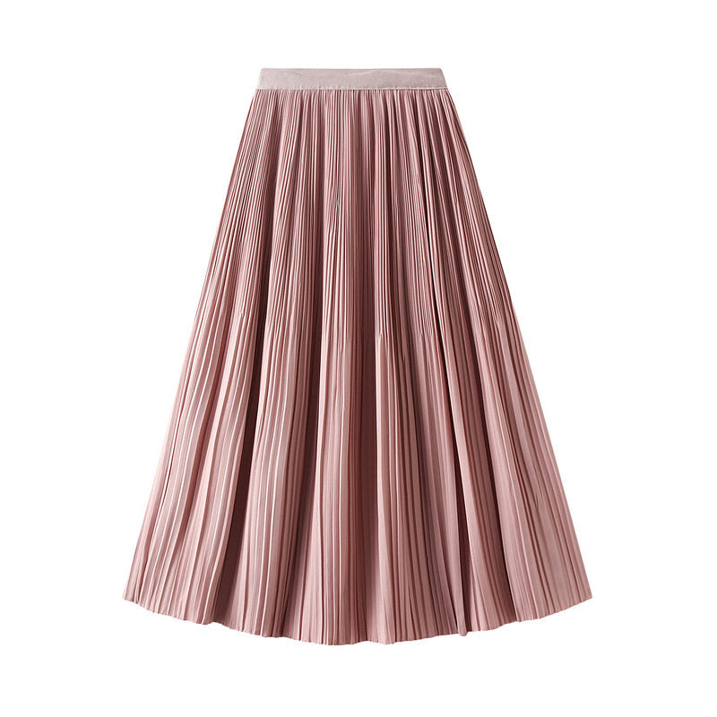 Solid Color Midi Pleated Skirt