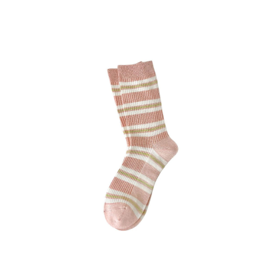Rufia - Striped Crew Mid-calf Socks - Cute &amp; Sweet