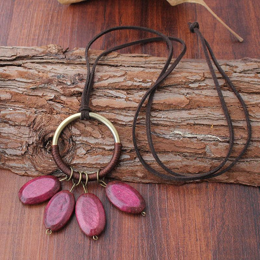 National Style Fashion Necklace Wooden Long Sweater Chain Furry Cord Necklace