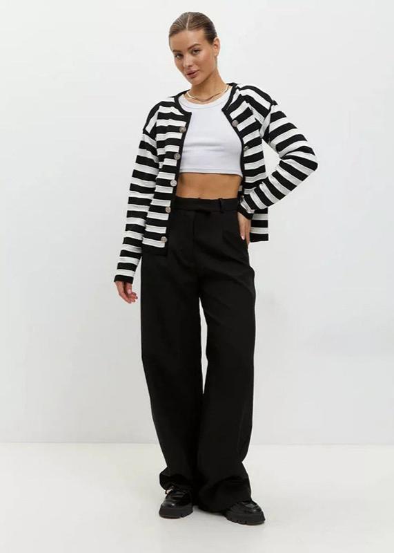 Button Up Knit Cardigan Black And White Stripes