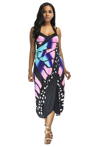 New Sexy Shawl Sling Print Cover Up Dress