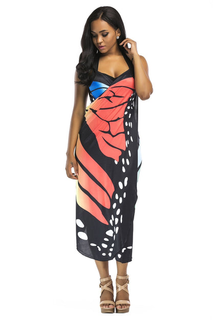 New Sexy Shawl Sling Print Cover Up Dress