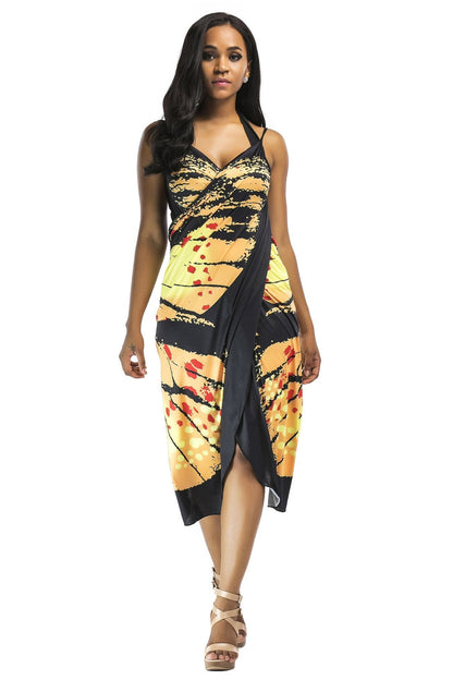 New Sexy Shawl Sling Print Cover Up Dress
