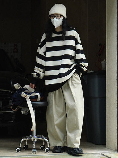 Casual Loose Wide Leg Elastic Waist Solid Color Pants