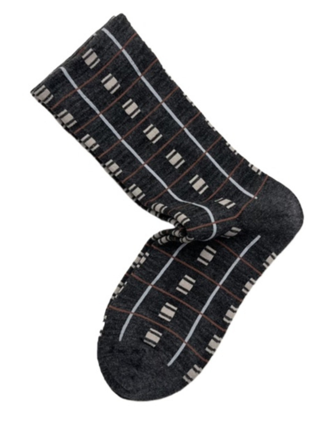 Rufia - Retro Mid-calf Socks with Line and Block Patterns