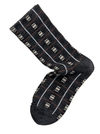 Rufia - Retro Mid-calf Socks with Line and Block Patterns