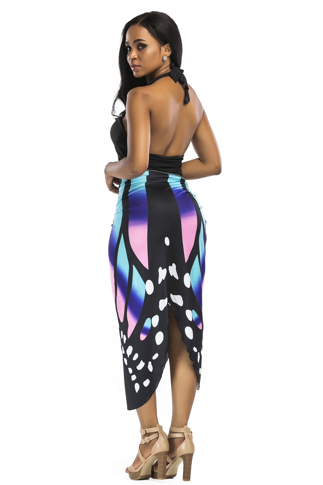 New Sexy Shawl Sling Print Cover Up Dress