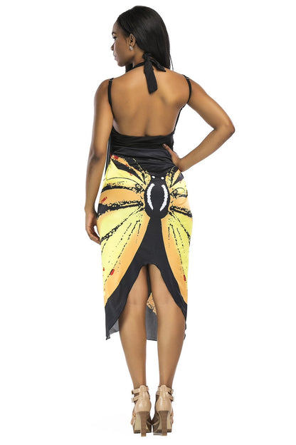 New Sexy Shawl Sling Print Cover Up Dress