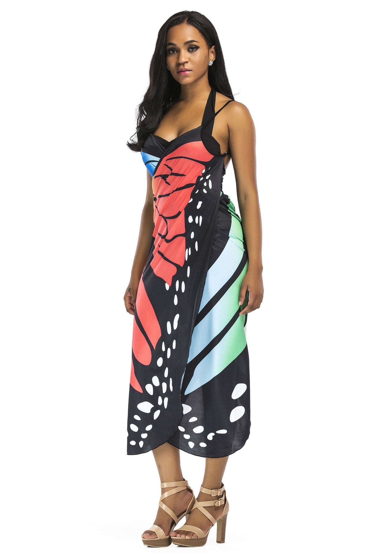 New Sexy Shawl Sling Print Cover Up Dress