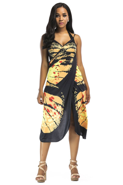 New Sexy Shawl Sling Print Cover Up Dress