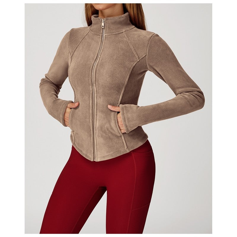 Solid Color Slim Fit Fleece Jacket