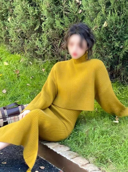 Midi Dress And Turtle Neck Sweater Set