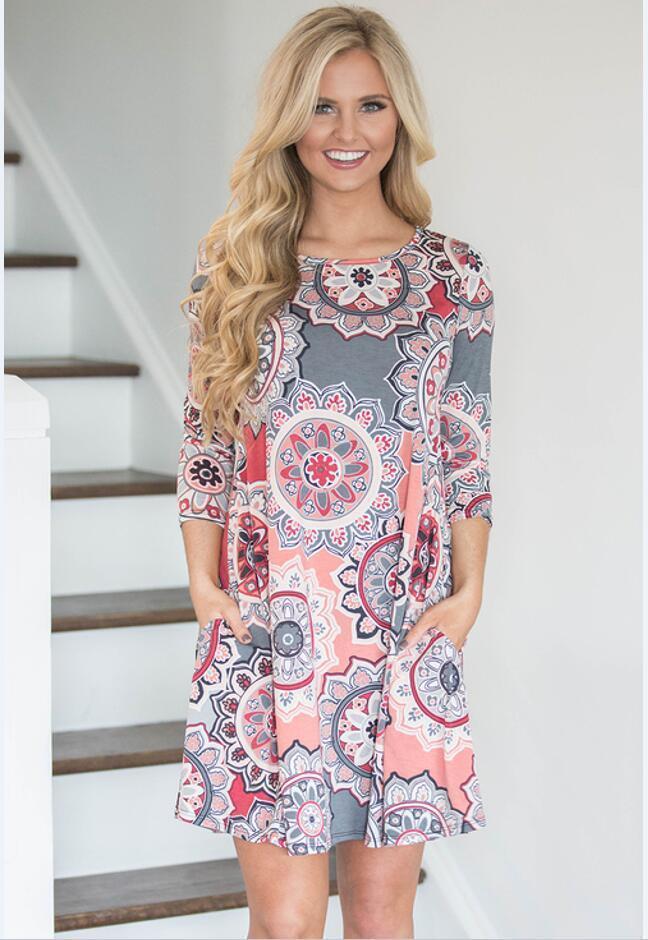 Fashion Print Collar Casual Boho Vacation  Dresses