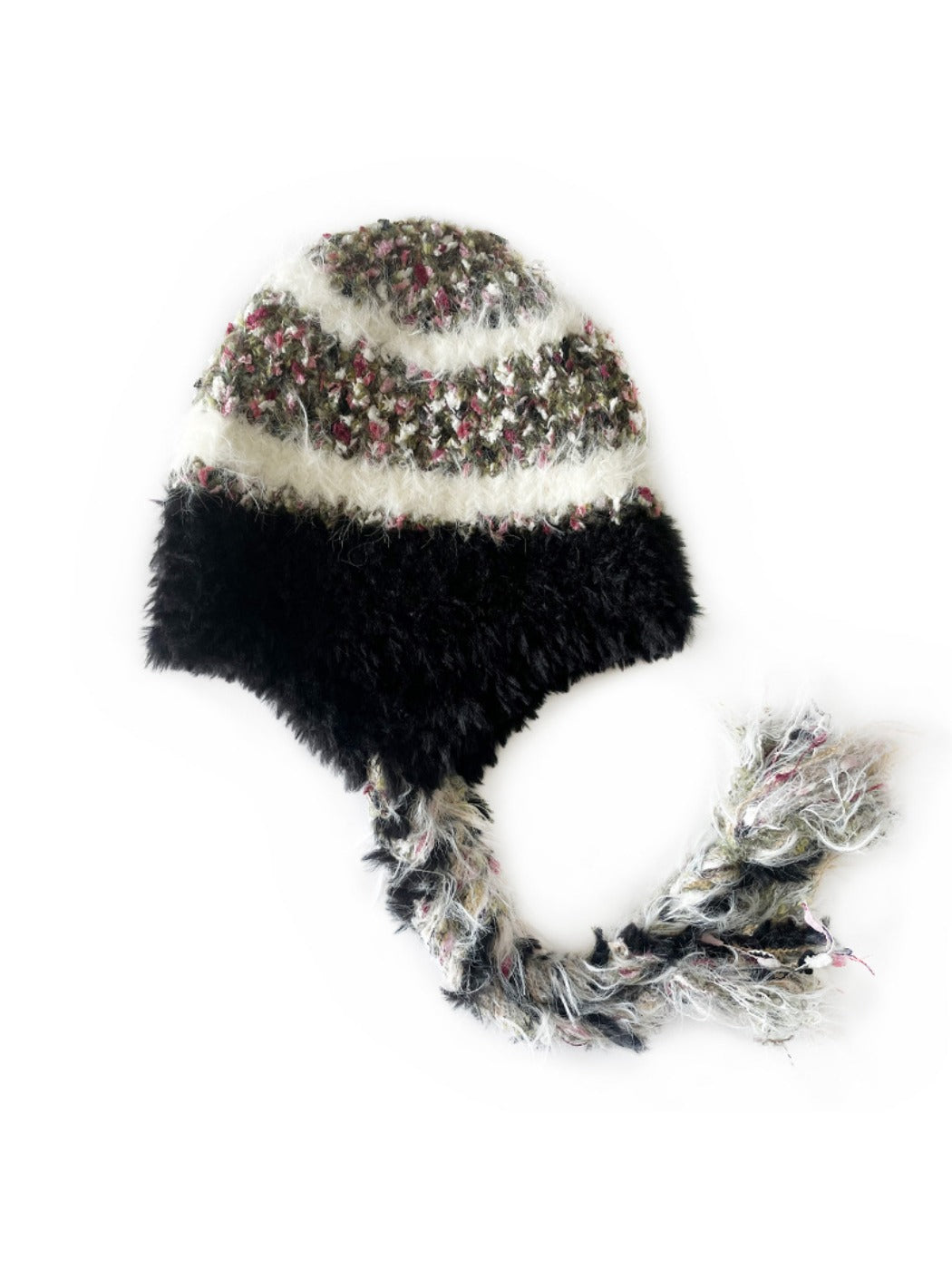 Haila - Minimalist Color-Block Knitted Beanie with Tassel Braids