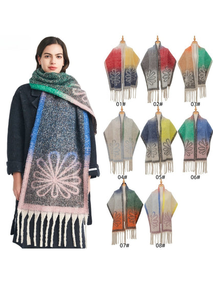 Scarvii - Tassel Scarf with Big Flower Jacquard Scarf