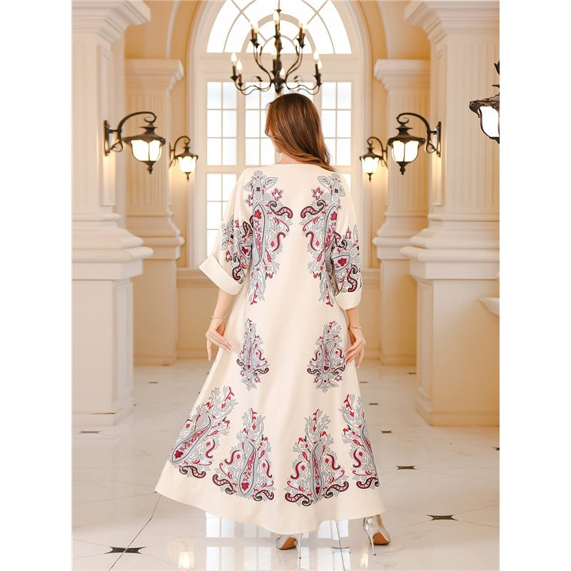 Beaded Long Sleeve Muslim Abaya Robe