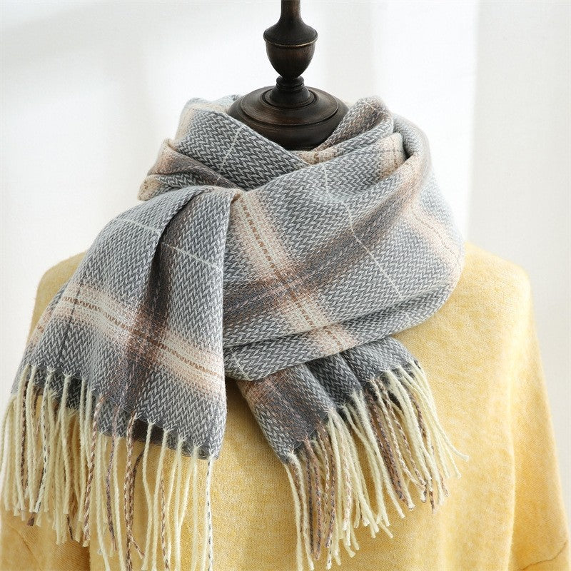 Thickened Warm Imitated Cashmere Plaid Print Shawl Scarf