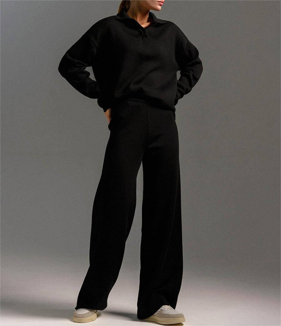 2+Solid Color Label V-Neck Knit Sets