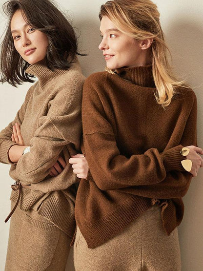 Casual Knitting Solid Color High-Neck Sweater Tops
