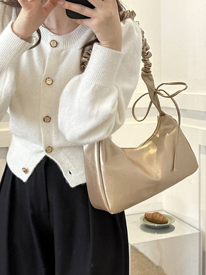 Geometric Pleated Solid Color Zipper Handbags