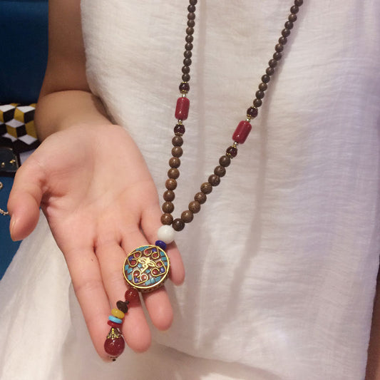 Nepal Handmade Original Pendant Wooden Bead Necklace Female Beads Retro Art Necklace Sweater Chain Clothing Accessories