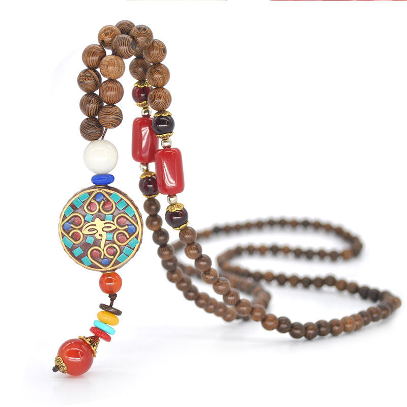Nepal Handmade Original Pendant Wooden Bead Necklace Female Beads Retro Art Necklace Sweater Chain Clothing Accessories