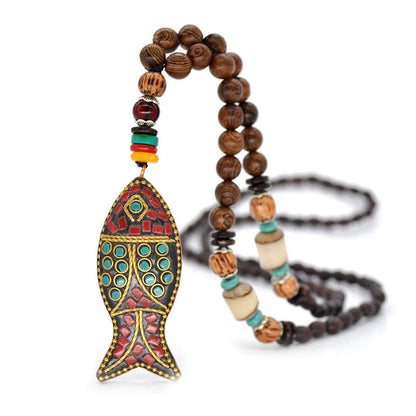 Nepal Handmade Original Pendant Wooden Bead Necklace Female Beads Retro Art Necklace Sweater Chain Clothing Accessories