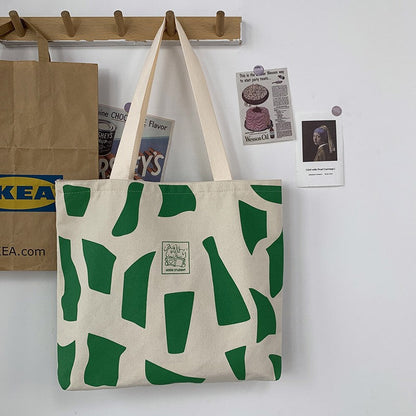 Zippered Canvas Handbag With Artistic Design