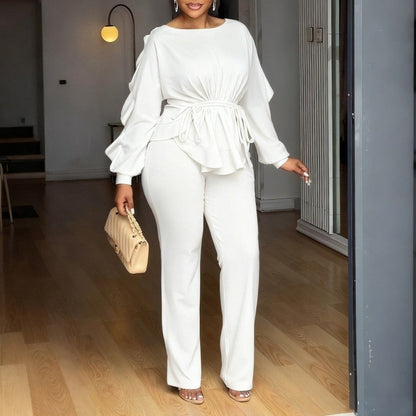 Lace Trim Long Sleeve Top Pants Set