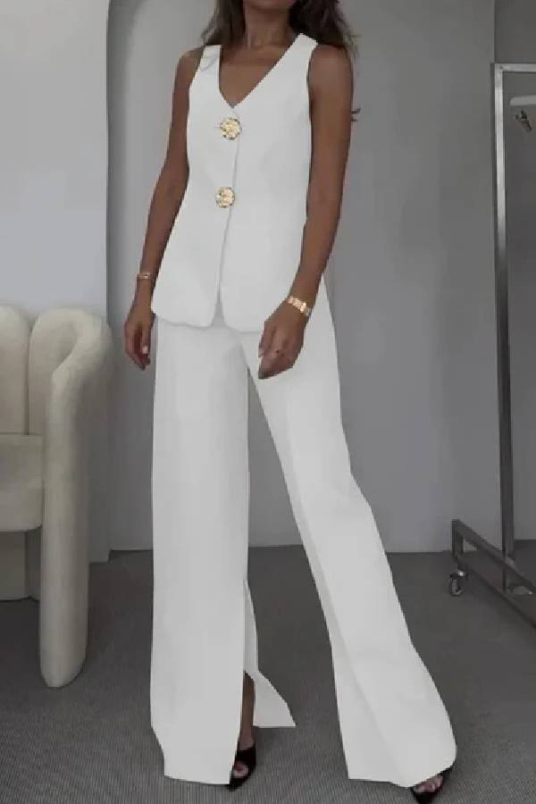 Solid Color Elegant Sleeveless Vest \u0026 Suit Pants Two-Piece Set