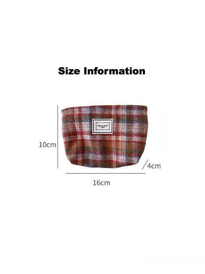Cosbai - Vintage Plaid Cosmetic Pouch &amp; Coin Purse