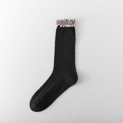 Ruffle Color Block Thin Ribbed Socks