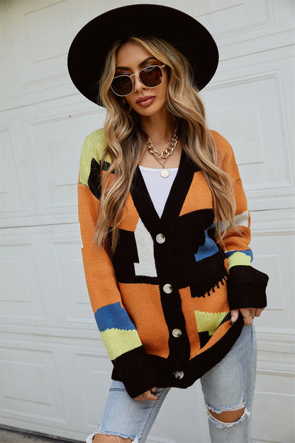 Knitted Street Lazy Single-Breasted Stitching Fashionable Sweater Coat