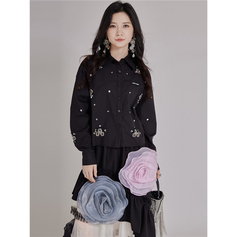 Beaded Frayed Short Shirt