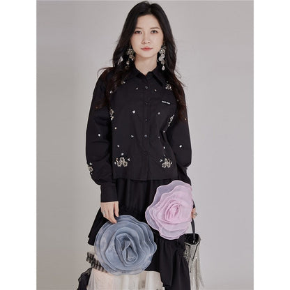 Beaded Frayed Short Shirt