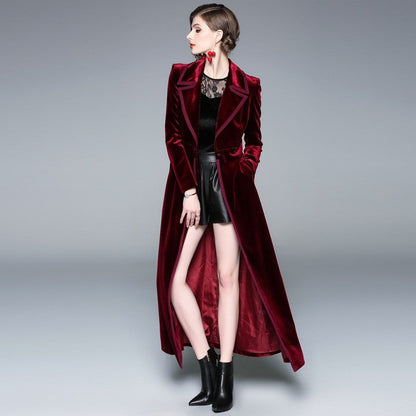 Long Velvet Coat In Solid Color
