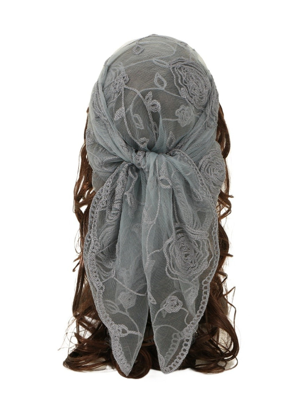 Haila - Rose Embroidery Polyester Square Scarf Shawl