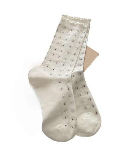 Rufia - Floral Lace-Trim Mid-Calf Socks - 4 Pretty Colors
