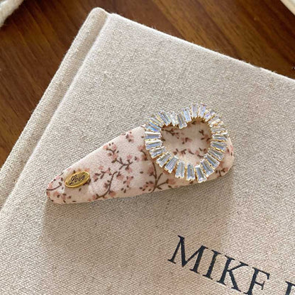Floral Print Rhinestone Letter Hair Clip