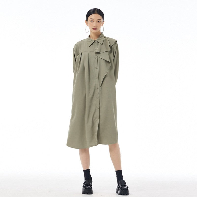 Pleated Contrast Panel Casual Dress