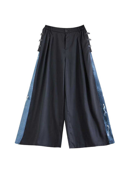 High Waisted Loose Buttoned Elasticity Pleated Pockets Split-Joint Pants Trousers