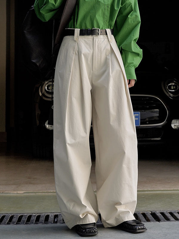 High Waisted Loose Pleated Solid Color Casual Pants Bottoms Trousers
