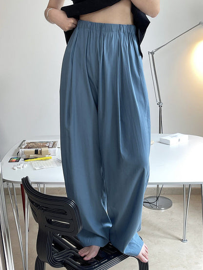 Casual Lightweight Loose High-Waisted Solid Color Wide Leg Pants
