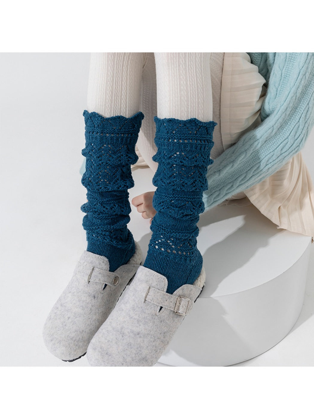 Rufia - Vintage-inspired Knit Socks with Embossed Openwork